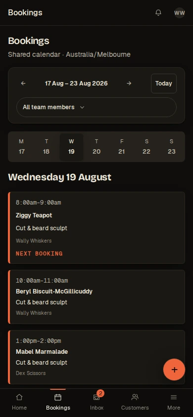 The real Pressly booking calendar with sample customer jobs