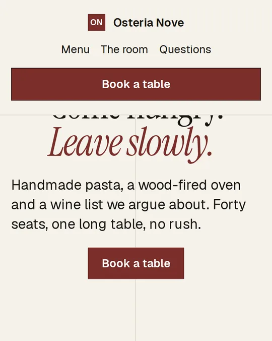 The Table website design